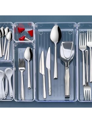 6 Parça Şeffaf Çekmece Düzenleyici Seti – Makyaj, Mutfak ve Ofis Için Çok Amaçlı Organizer Kutuları | Kaymaz, Dayanıklı, Modern Organizer Set