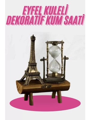 MidasTech Eyfel Kulesi Tasarımlı Kum Saati Kristalleştirilmiş Kum Saati Dekoratif Ahşap Görünümlü Mid