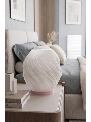 Loft Estetik Dalga Formlu Modern Dekoratif Gece Lambası ve Abajur - Pembe / Beyaz