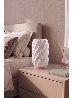 Lav Estetik Dalga Formlu Modern Dekoratif Gece Lambası ve Abajur - Pembe / Beyaz
