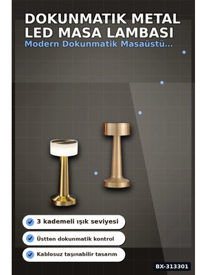 Techora Sale Dokunmatik Metal Gövdeli 3 Kademeli LED Masa Lambası - USB Şarjlı Tekli Paket BX-313301