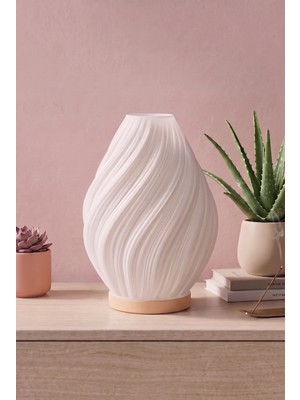 Od Estetik Dalga Formlu Modern Dekoratif Gece Lambası ve Abajur - Peach / Beyaz