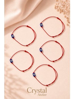 Crystal Atelier Nazar Boncuklu Kırmızı Ip Bileklik 5’li Set Ayarlanabilir Unisex Kına Düğün Nişan Söz Mevlit Davet Hediyesi