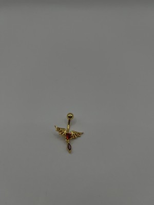 AG23 Tasarım Çelik Gold Altın Renkli Kırmızı Taşlı Ejderha Göbek Piercingi