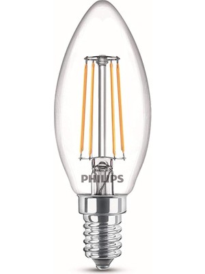 TeknoKapsül Philips LED Classic 40W B35 LED Mum Filament Ampul, 2700K Beyaz Işık, E14 Ince Duy, Dim Edilmez, 2'li Ekopaket
