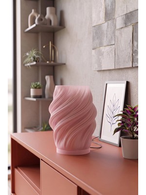 Sirius Estetik Dalga Formlu Modern Dekoratif Gece Lambası ve Abajur - Pembe