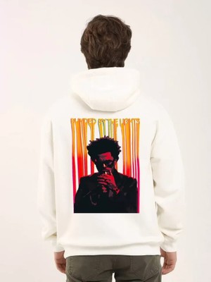 Modi Unisex Baskılı Oversize Üç Iplik Kapüşonlu Sweatshirt - Beyaz