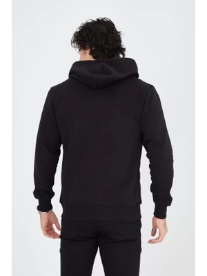 Modi Unisex Tam Fermuarlı Kapşonlu  Sweatshirt - Siyah
