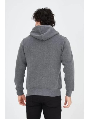 Modi Unisex Tam Fermuarlı Kapşonlu  Sweatshirt - Füme