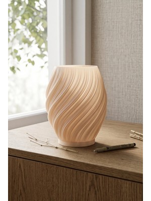 Aqua Estetik Dalga Formlu Modern Dekoratif Gece Lambası ve Abajur - Peach