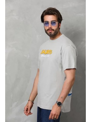 Modi Unisex Basic Bisiklet Yaka Oversize T-Shirt - Gri