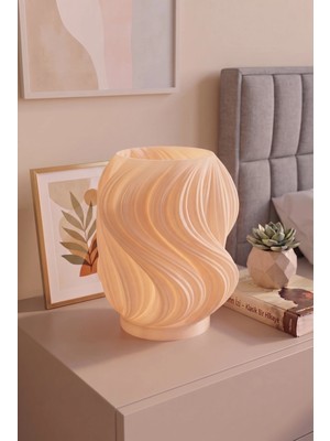 Lumin Estetik Dalga Formlu Modern Dekoratif Gece Lambası ve Abajur - Peach