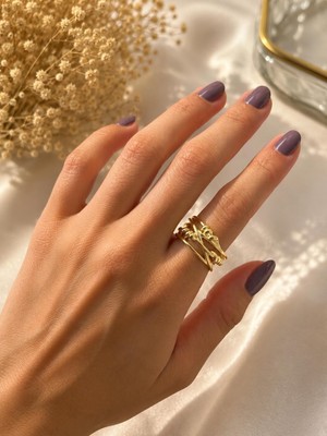 Nunu Takı Çizgi Örgü Gold Yüzük