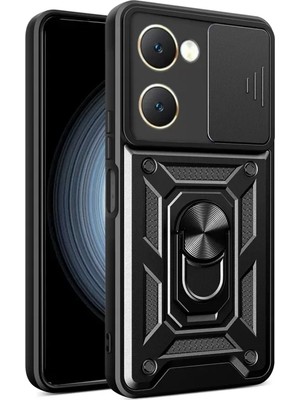 TeknoKapsül Newface Vivo Y18 Kılıf Pars Lens Yüzüklü Silikon - Siyah