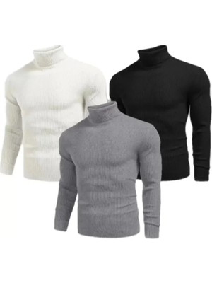 Palmira Demir 3 Adet Unisex Kaşkorse Boğazlı Full Likralı Fitilli Body Kazak - Çok Renkli / Standart