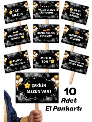 Metranya Mezuniyet Konuşma Balonları 10 Adet El Pankartı Mezuniyet Töreni Kutlama Süsleri Seti Parti Kartları