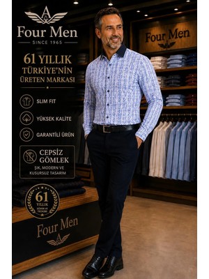 Eren Style Orjinal Baskılı Pamuklu Poplin Slim Fit Kalıp Uzun Kollu Cepsiz Erkek Gömlek