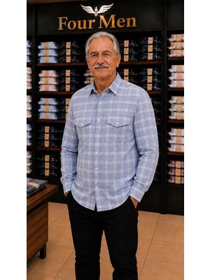 Eren Style Linen Keten Klasik Uzun Kollu Kapaklı Çift Cepli Gömlek