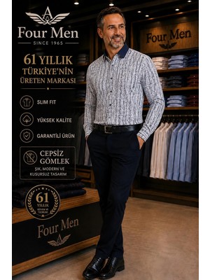 Eren Style Orjinal Baskılı Pamuklu Poplin Slim Fit Kalıp Uzun Kollu Cepsiz Erkek Gömlek