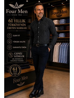 Eren Style Orjinal Baskılı Pamuklu Poplin Slim Fit Kalıp Uzun Kollu Cepsiz Erkek Gömlek