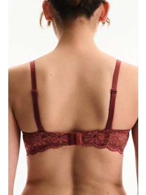 Penti Bordo Pop Dantelli Çiçekli Pedli Push Up Sütyen