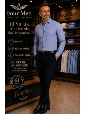 Eren Style Orjinal Baskılı Pamuklu Poplin Slim Fit Kalıp Uzun Kollu Cepsiz Erkek Gömlek