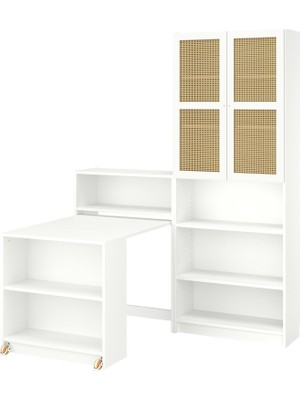 Hobiurun Katlanabilir masalı kitaplık, beyaz-bambu, 160x202 cm