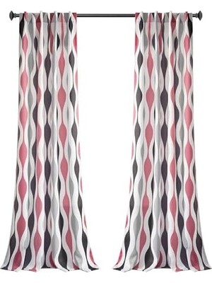 TeknoKapsül Lush Decor Mid Century Geo Işık Filtreleme Pencere Perdesi Panel Çifti, 241 cm U x 132 cm G, Mercan ve Gri