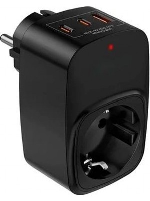 Marsilyan™- Tekli Yüksek Voltaj Korumalı Duvar Prizi 2x Type-C 1x USB Çıkışlı Priz Grup Priz Çoğaltıcı Siyah