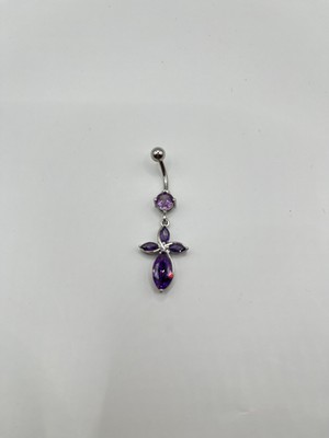 AG23 Tasarım Mor Taşlı Sallantılı Çelik Lotus Göbek Piercingi