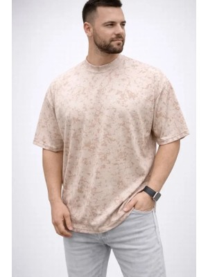 Modi Erkek Premium Tişört Osy Yumuşak Dokulu Yıkamalı Oversize T-Shirt - Bej