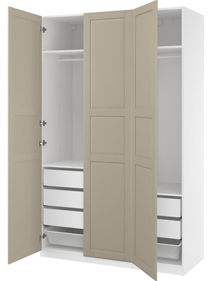 Hobiurun Pax Gardırop, Beyaz-Gri-Bej, 150X60X236 cm