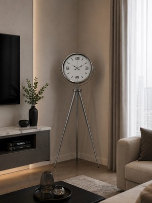 Hsc Bilişim Krom 150 x 45 cm Metal Tripod Ayaklı Saat
