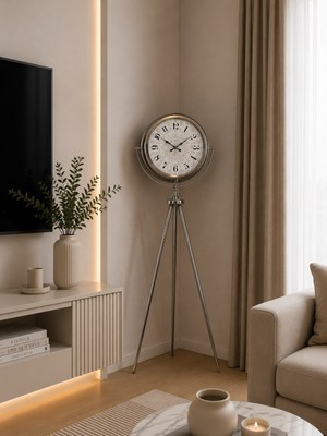 Hsc Bilişim Krom Saltanat 150 x 45 cm Metal Tripod Ayaklı Saat