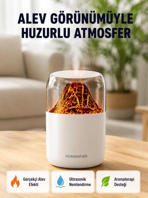 TKÇ 280ML Alev Işıklı Ultrasonik Hava Nemlendirici Sessiz ve USB Şarjlı