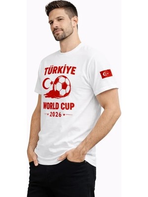 Modi Erkek Türkiye World Cup 2026 Baskılı Tişört Futbol Temalı Forma T-Shirt - Beyaz