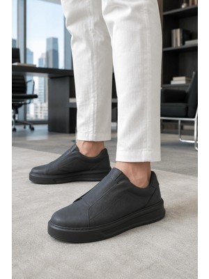 Mevese Infua Bağcıksız Cilt Erkek Günlük Casual Sneaker Ayakkabı – Siyah