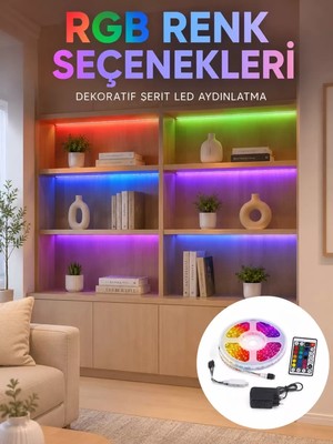 Nemere İthalat 5 Metre Kumandalı Rgb LED Şerit 2835 Smd Dekoratif Tv Oda Masa Arkası Aydınlatma Nemere Ithalat