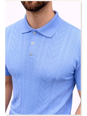 Modi Erkek Yazlık Triko Tişört Kısa Kol Polo Yaka Düğmeli T-Shirt Bebek Mavisi