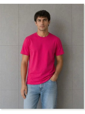 Modi Erkek Basic Pamuklu Tişört Bisiklet Yaka Düz Renk Regular Fit T-Shirt Fuşya