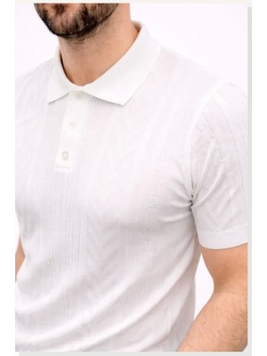 Modi Erkek Yazlık Triko Tişört Kısa Kol Polo Yaka Düğmeli T-Shirt Beyaz