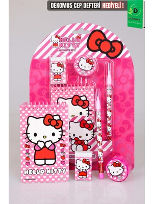 Hello Kitty Lisanslı Hello Kıtty 4'lü Kırtasiye Seti Not Defteri,geçmeli Kurşun Kalem,silgi ve Kalemtraş