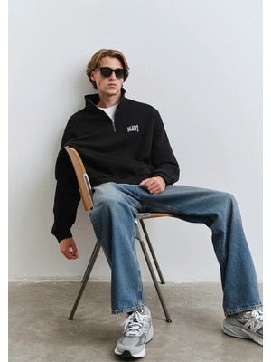 Mavi Mavi Logo Baskılı Yarı Fermuarlı Siyah Sweatshirt 0S10208-900