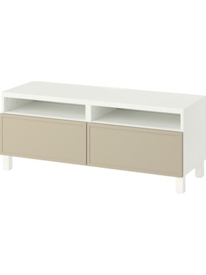 Hobiurun Tv sehpası, beyaz-bej, 120x42x48 cm, KRUKMAKARE, STUBBARP, fren raylı