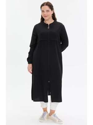 Kado Moda Fermuarlı Düz Kesim Uzun Kadın Kap