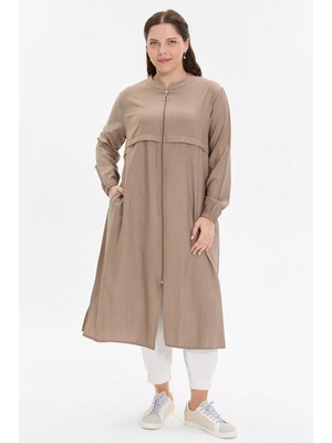 Kado Moda Fermuarlı Düz Kesim Uzun Kadın Kap