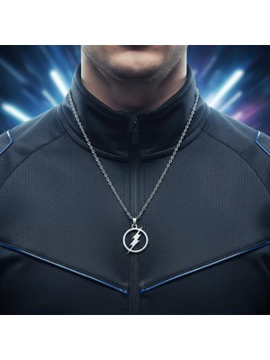 Alooya Şimşek - The Flash Gümüş Kaplama Düz Zincir Kolye
