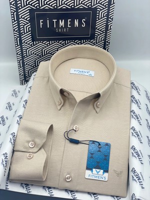 Fitmens Slim Fit Uzun Kol Pamuklu Hediye Kutulu Kolay Ütülenebilir Erkek Gömlek FS-002225 - Bej