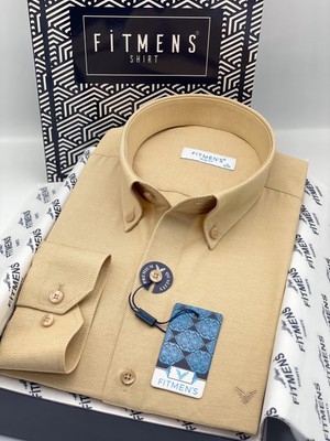 Fitmens Slim Fit Uzun Kol Pamuklu Hediye Kutulu Kolay Ütülenebilir Erkek Gömlek FS-002225 - Hardal