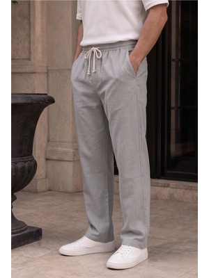 Erkek Gri Müslin Görünümlü Baggy Eşofman Altı Bol Paça Rahat Kalıp Oversize